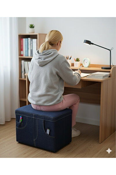 vavonni Kot Kumaş Puf 40 X 60 Blue Jean Minder Puf