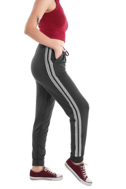 ASN Wear بنطال رياضي نسائي من Asn Concept مصنوع من نسيج محبوك مخطط جانبي من أنثراسايت مع خيار مقاس كبير