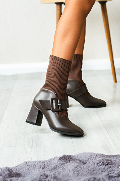 purinelli Triko Detaylı Tüylü Astar Kalın Topuk Fermuarlı Kadın Bot