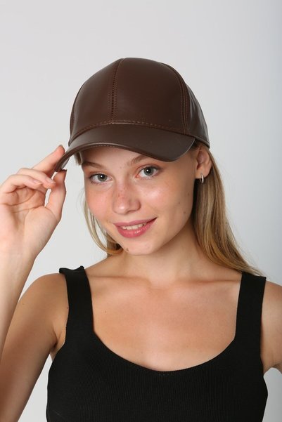BALIENTE Palarie de dama - piele artificiala maro, model sapca