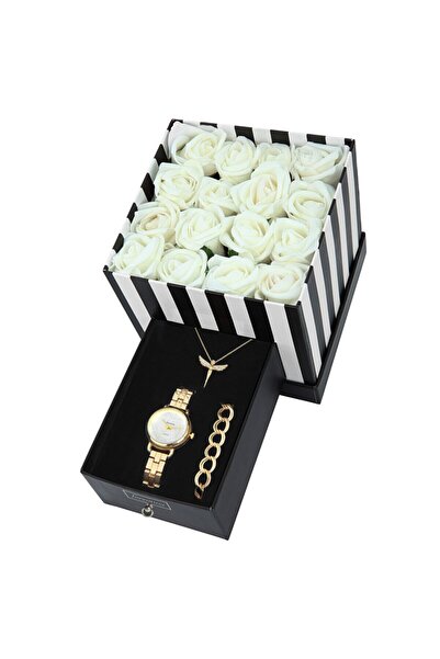 Forentina Beyaz Yapay Güllü Kutuda Melek Kolye Bileklik Saat Set - Ps155100tr