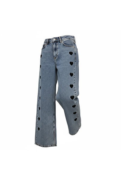MİST Sevimli Kalpli Yüksek Bel Rahat Kesim Denim Pantolon