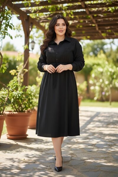 Ravencia Чорна сукня з ажурним вишиванням - Кліновий комір та деталі з ґудзиками