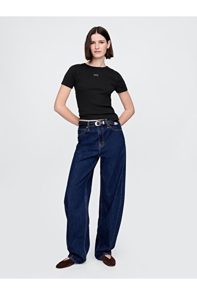 GAP Kadın Siyah Modern Kısa Logo tshirt