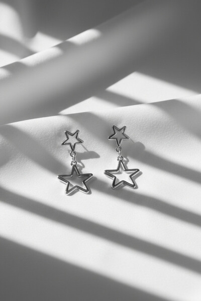 Alexis Carrel Double Silver Color Star Earrings