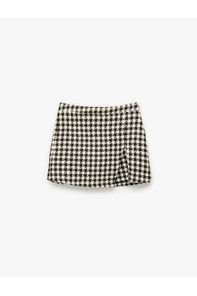 Koton Kaz Ayağı Desenli Beli Lastikli Tüvit Şort Etek