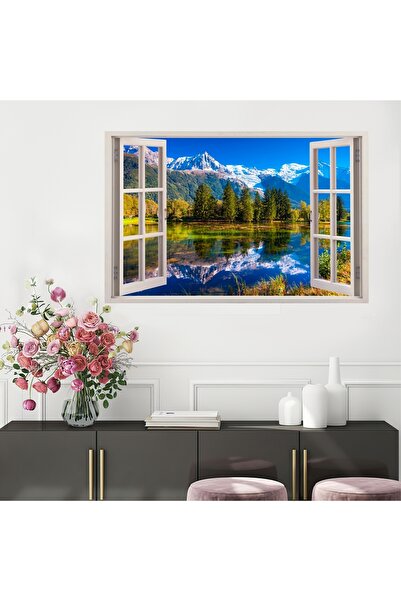 HDART Modern Soyut Dekoratif Açılır Pencere Görünümlü Kış Göl Ağaç Manzaralı ...