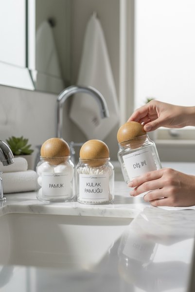 zezedesing 3-Piece Jar Set with Ball Lid, Cotton Swabs & Dental Floss