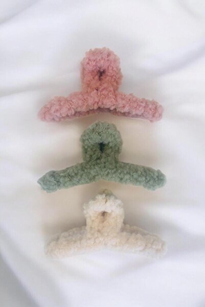 AYMETA Kadın Peluş Model Kırçıllı 3 Adet Büyük Boy 11 Cm Mandal Toka Seti