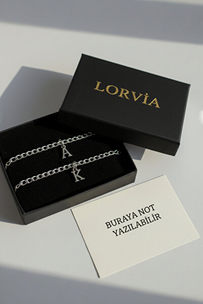 Lorvia 2'Li Çift Harfli Çelik Sevgili Bileklik – Gümüş Renk İsim Baş Harfli K...