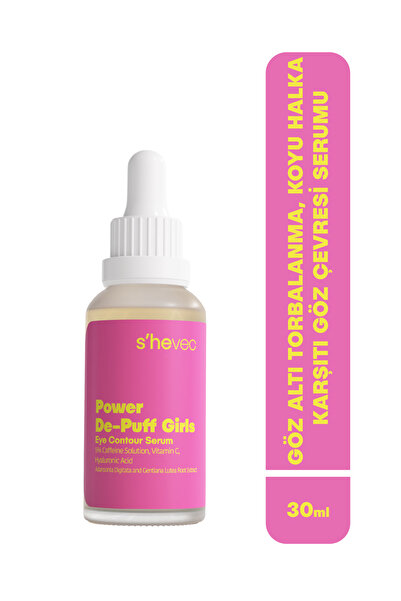 Göz Altı Torbalanma ve Koyu Halka İçin %5 Kafein Vegan 30 ml Göz Çevresi Serumu Power De-Puff Girls
