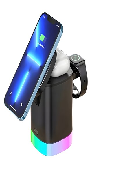 DEANB 15W Hızlı Apple Iphone - Android Uyumlu AirPods Magsafe Wireless Kablosuz Şarj Standı - RGB Işıklı