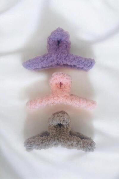 AYMETA Kadın Peluş Model Kırçıllı 3 Adet Büyük Boy 11 Cm Mandal Toka Seti