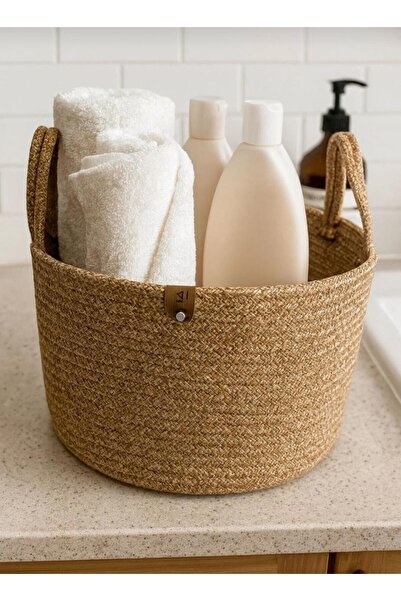 HLM TEKSTİL سلة منسوجة من القش متعددة الأغراض مع مقابض جانبية 26 و20 منظم