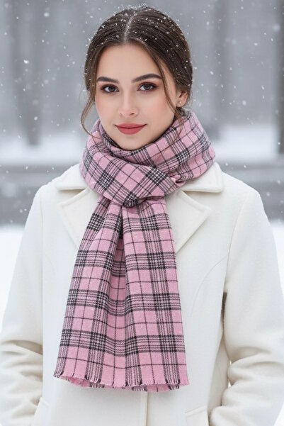 CAŞ DEKORASYON Ροζ Χρώμα Καρό Σάλι/Κασκόλ