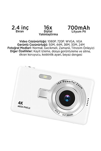 FaroxTech Retro Kamera | Nostaljik | 16X Zoom | Video - Fotoğraf Çekimi | 4GB...