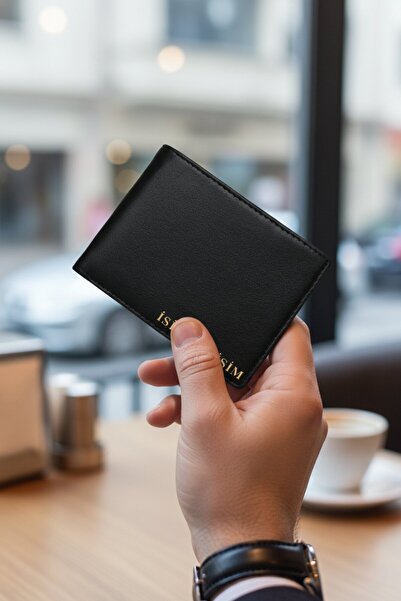 VANİLLA COLLECTİON Deri Cüzdan Kişiye Özel İsim Basklı-9 Kart-Bozuk Para Bölmeli Kelebek Model Siyah Cüzdan