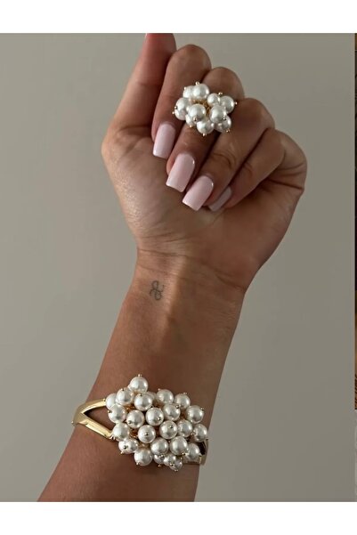 Luxiva çelik inci detaylı bileklik ve yüzük