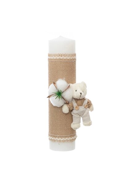 KidsMagazin Lumânare de botez cu ursuleț și floare de bumbac