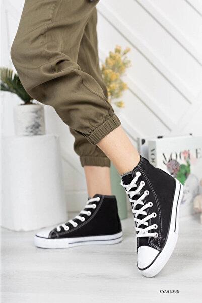 Ymn ayakkabı Siyah Unisex Bağcıklı Keten Bilekli Çocuk Genç Yetişkin Sneaker ...