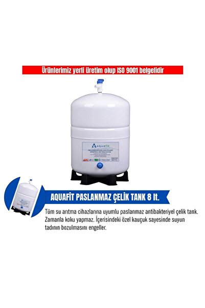 aquafit Su Arıtma Cihazı Tankı 8 Lt.-2,2 GALON- Paslanmaz Metal Tank - Tank Vanası Ve Ayak Hediyeli-8 Litre