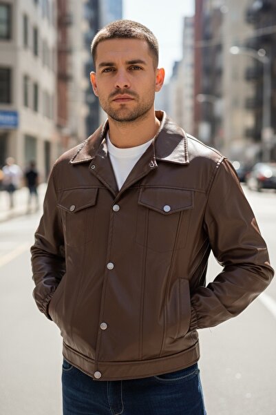 İLKCET MODA Сезонна вінтажна коротка шкіряна куртка оверсайз