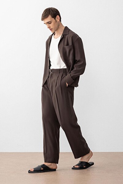 Antioch Brown Modal Fabric Relax Fit Belted Men's Trousers