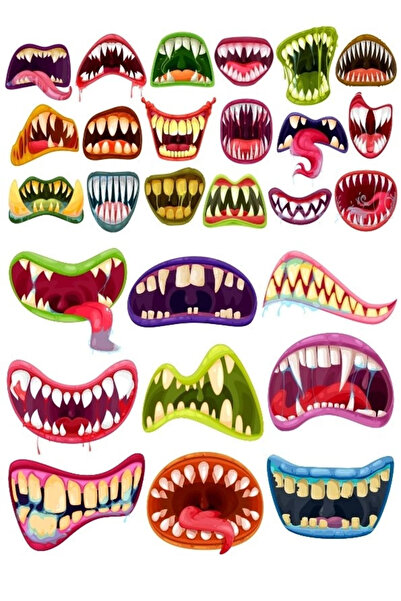 Reysa Tasarım Canavar Ağzı Sticker Set 26 Parça Telefon, Tablet, Defter, Lapt...