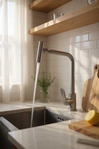 İSAOĞLU YAPI Inox Oynar Başlıklı Mutfak Bataryası Uzayan Evye Musluğu Teleskopik Hareketli Batarya