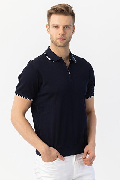 Sabri Özel FERMUARLI POLO YAKA ERKEK T-SHIRT Lacivert