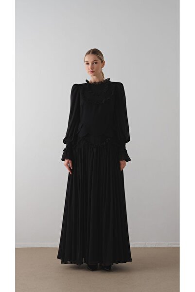 miha Hicran Önal Bel Detayi Partial Cropped Dress Black