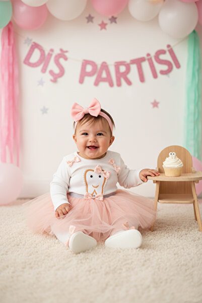 Petite Ponpon Baby Kız Bebek Doğum Günü Parti Kıyafeti Somon Tütü Etek Diş Bu...