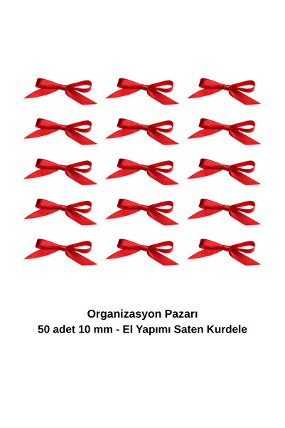 Organizasyon Pazarı Red Premium Bow Satin Ribbon 10mm 50 Pieces Balloon Decoration Gift Ornament Cake Decoration Bundle Dowry