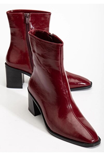 Best Cover Kadın Bordo Kalın Topuklu Fermuarlı Kısa Topuklu Bot