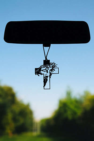 VENON Metal HAÇ İŞARETİ HZ İSA YÜZÜ Dikiz Aynası Süsü Metal Araba Askılık Mot...