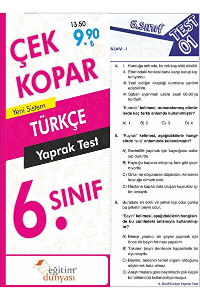 EĞİTİM DÜNYASI YAYINLARI Süper Fiyat Eğitim Dünyası 6. Sınıf Türkçe Yaprak Te...