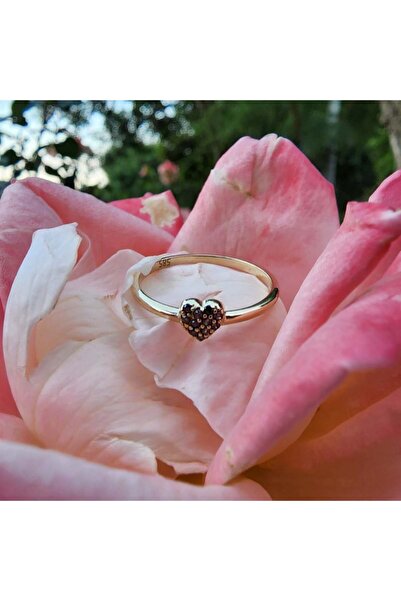 FasekGold Gümüş Yüzük - Love Kalp Şampanya Renkli Minimal Gümüş Yüzük-Hediye Düz Kol Minik Taşlı Gümüş Yüzük