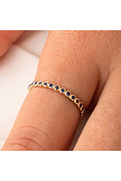 FasekGold Gümüş Yüzük - 0.30 Karat Safir Taşlı Yarım Tur 925 Ayar Hediye Gümü...