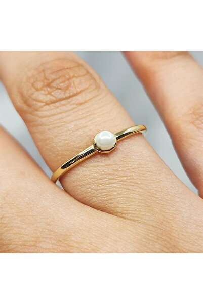 FasekGold Gümüş Yüzük - İnci Minimal Tasarım Tek Taş 925 Ayar Gümüş Yüzük