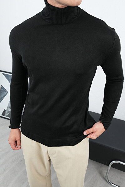 MARRAKECH Balıkçı Yaka Slim Fit Siyah Triko Kazak