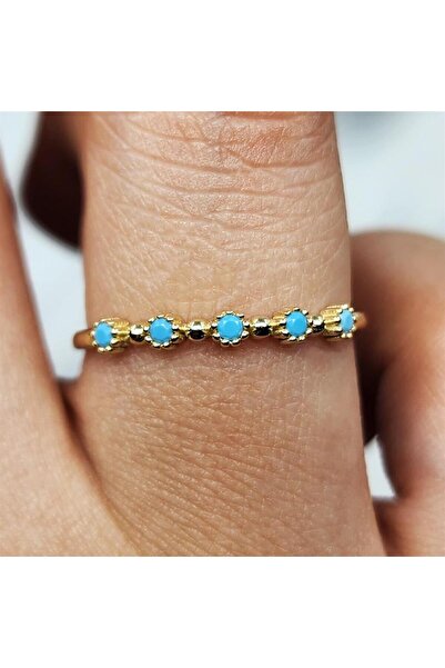 FasekGold Gümüş Yüzük - Firuze Taşlı Beş Taşlı Minimal Modern Tasarım 925 Aya...