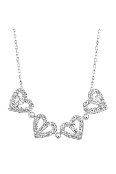 Silvano Jewelry Gümüş Kaplama Mıknatıslı Ayrılabilir 4 Kalpli Yonca Kolye