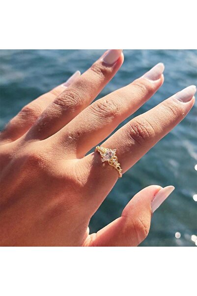 FasekGold Milda Love Signity Swaroski Taşlı Evlilik Teklifi Prenses 925 Ayar 0.50 Karat Gümüş Yüzük