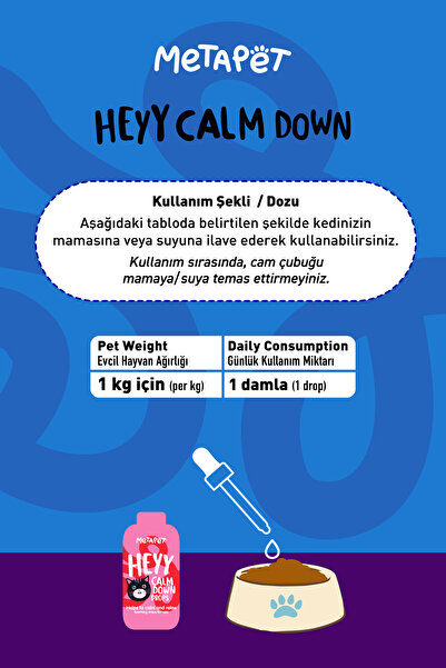 Metapet Kediler Için Sakinleştirici Rahatlatıcı Damla, Doğal Kedi Vitaminleri, Anti Stress, Relax, Gevşeme