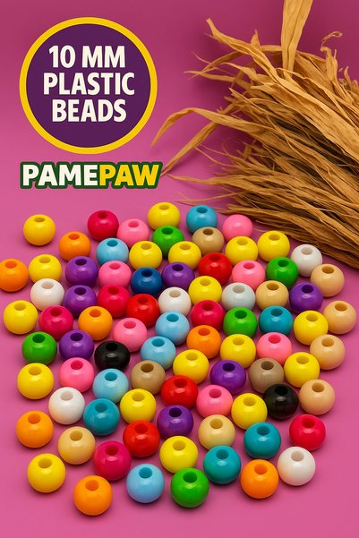 PAMEPAW 10mm Karışık Renkli Plastik Boncuk,renkli Geniş Delik Makrome Boncuğu...