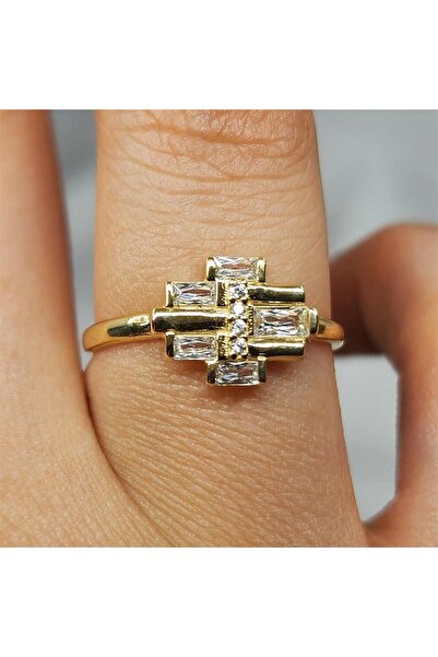 FasekGold Gümüş Yüzük - Signity Swaroski (Zirkon) Taşlı Baget Tarz Tasarım 925 Ayar Gümüş Yüzük