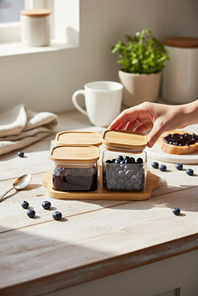 zezedesing Bambu 4’lü Cam Kahvaltılık Seti