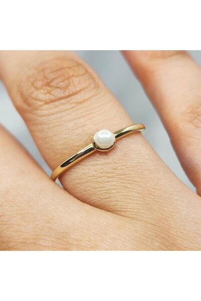 FasekGold Gümüş Yüzük - İnci Minimal Tasarım Tek Taş 925 Ayar Gümüş Yüzük