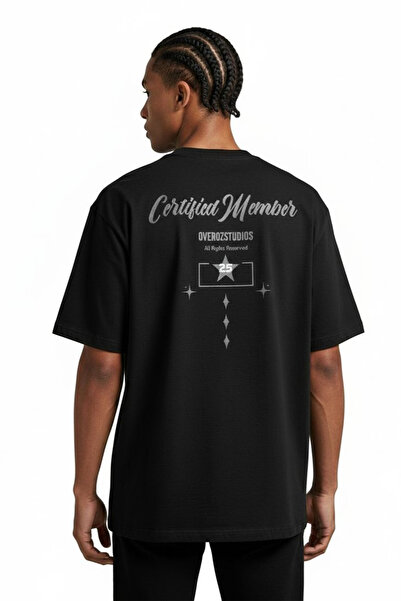 Overoz Certified Member Printed Semi Oversized Black Tshirt 1397