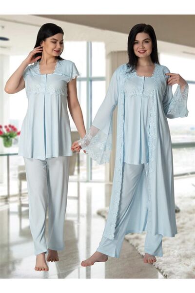 Effort Pijama Effortt Жіночий синій комплект піжами для вагітних та породіль, халат, 3-комплект 5011